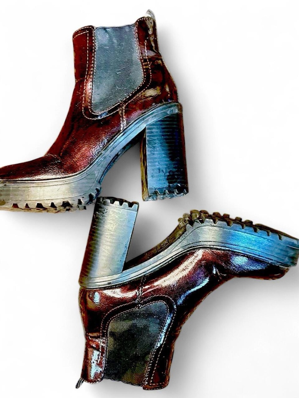 Womens Metallic Maroon GBG Chunky Heel Chelsea Boots